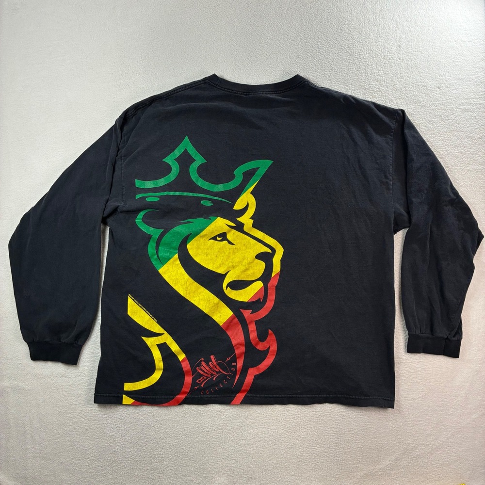 Y2K Lion Sleeve T Shirt Men 3XL Black Rasta Jamaican King Bob Marley USA‎ Made
